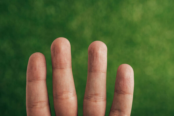 cropped view of human fingers on green