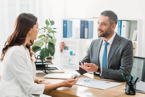 Handsome Advisor Discussing Document Investor Office — Stock Photo, Image