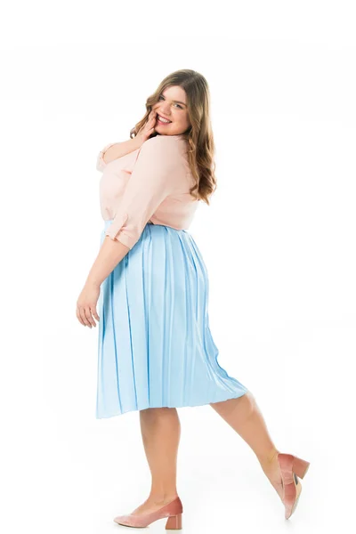 Happy Elegant Size Woman Posing Isolated White — Stock Photo, Image