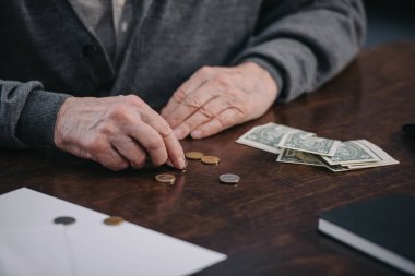 üst düzey adam masada oturan ve para sayma kırpılmış görünümü