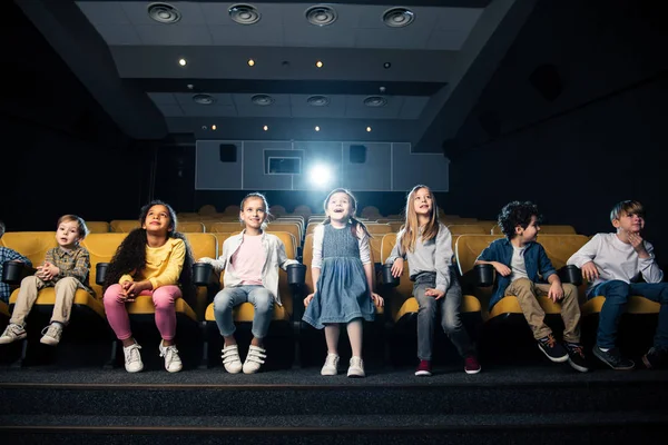Group Multicultural Friends Sitting First Row Cinema — Stock Photo, Image