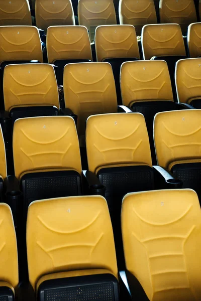 Rijen Van Lege Oranje Comfortabele Zitplaatsen Bioscoop Zaal — Stockfoto