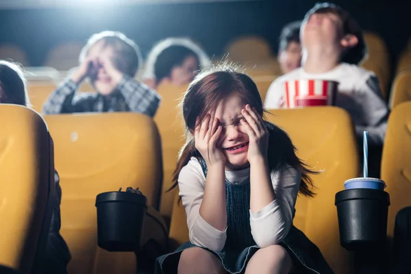 Selective Focus Cute Frightened Child Holding Hands Face — Stock Photo, Image