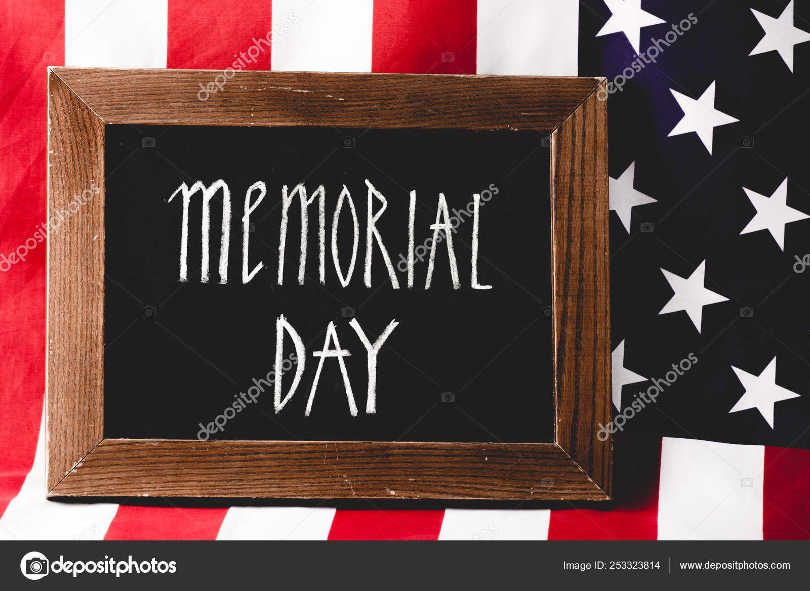 Chalkboard Memorial Day Letters Flag America — Stock Photo