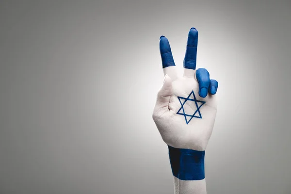 Cropped View Female Hand Star David Showing Peace Sign Grey — Stock Photo, Image
