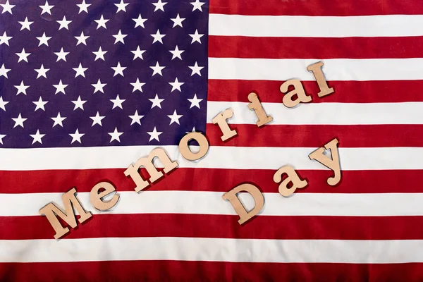 Top View Memorial Day Lettering American Flag Stars Stripes — Stock Photo, Image