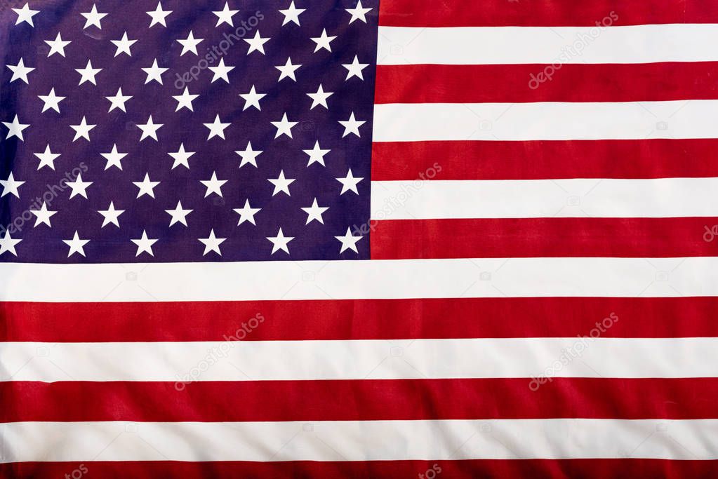 close up of national flag of usa with stars and stripes 