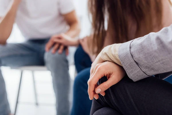 Cropped View Hands Woman Group Therapy Session Copy Space — Stock Photo, Image