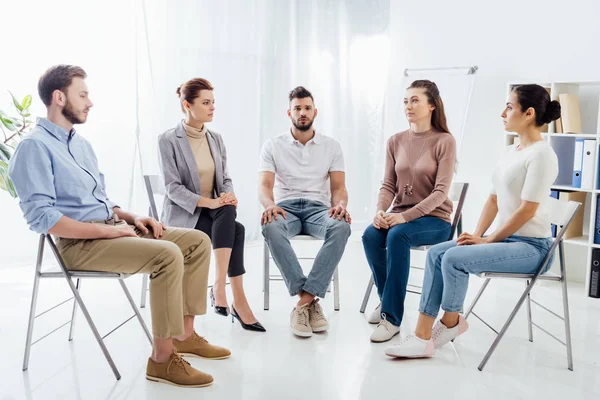 People Casual Clothes Sitting Chairs Support Group Session — Stock Photo, Image