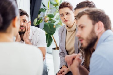 group of people sitting and talking during therapy meeting clipart