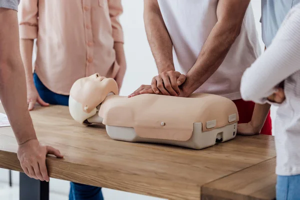 Cropped View Man Performing Chest Compression Dummy Cpr Training Class — Stock Photo, Image