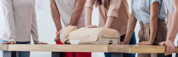 Panoramic Shot Group People Performing Cpr Dummy First Aid Training — Stock Photo, Image