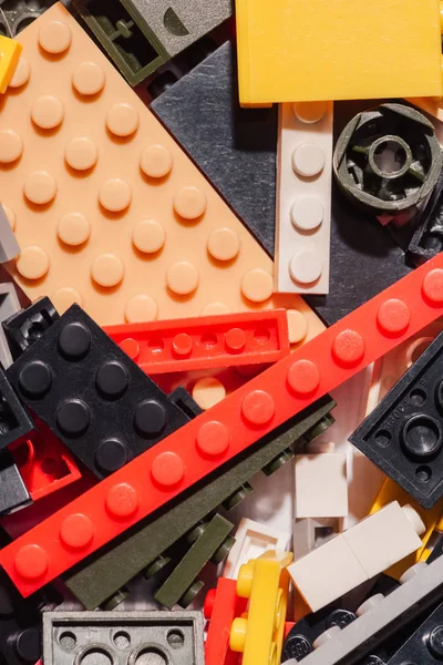 Kijev Ukrajna Március 2019 Közelről Tekintettel Színes Szétszórt Műanyag Lego — Stock Fotó