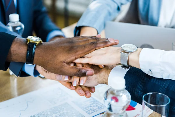 Cropped View Multicultural Businessmen Businesswomen Putting Hands Together — Stock Photo, Image