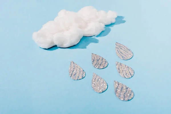 Bawełna Chmura Candy Brokatem Krople Deszczu Niebiesko — Zdjęcie stockowe