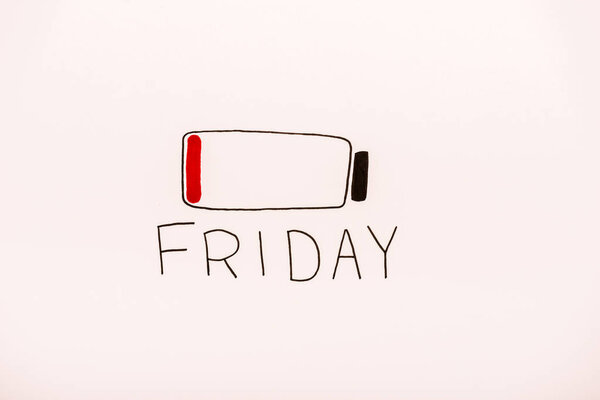 top view of Red Battery Capacity drawing and friday lettering on beige