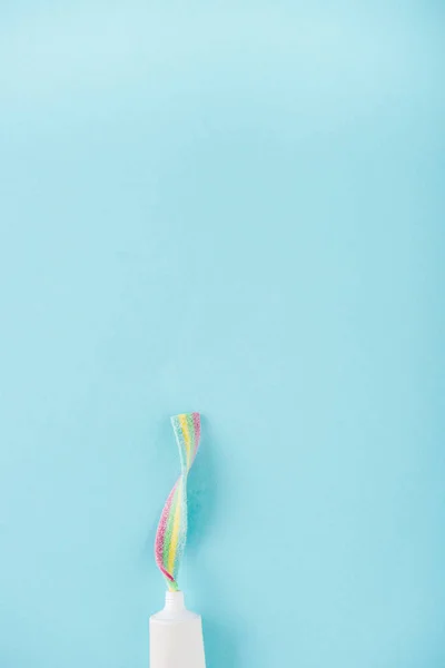 Top View Toothpaste Tube Chewing Candy Isolated Blue Copy Space — Stock Photo, Image