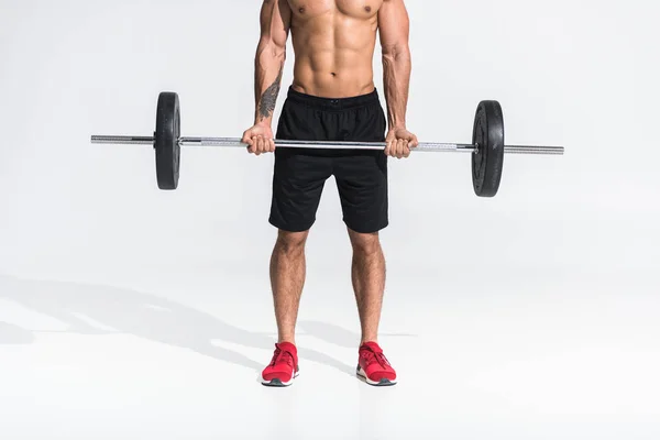 Cropped View Mixed Race Man Black Shorts Red Sneakers Holding — Stock Photo, Image