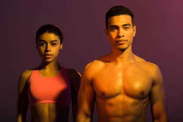 Attractive African American Woman Pink Sports Bra Shirtless Mixed Race — Stock Photo, Image