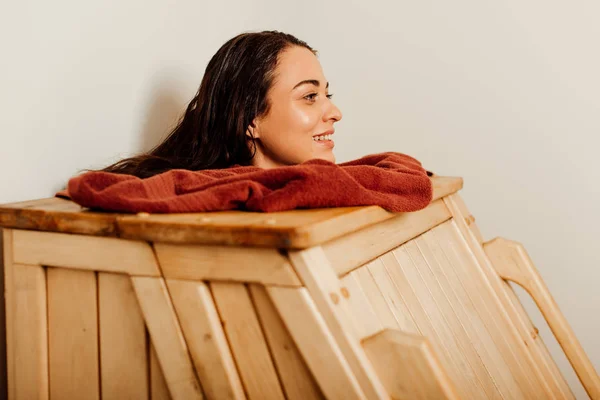 Smiling Woman Taking Steam Bath Spa Center — Stock Photo, Image