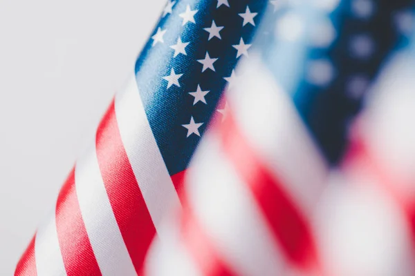 Selective Focus United States America National Flags Isolated Grey Memorial — Stock Photo, Image