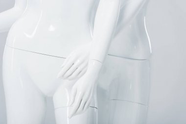 gri izole beyaz plastik mankenler yakın görünümü 