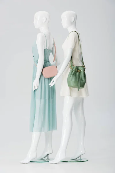 Mannequins Bags Dresses Isolated Grey — Stock Photo, Image