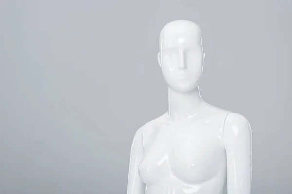 White Plastic Mannequin Figure Isolated Grey Copy Space — 스톡 사진