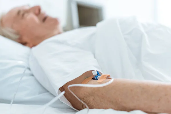 Selective Focus Senior Patient Coma Hospital — Stock Photo, Image