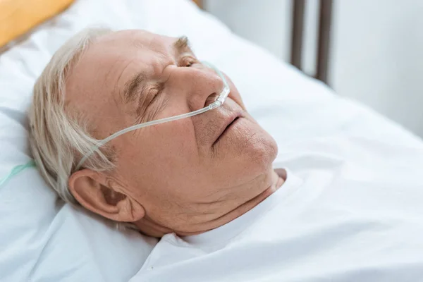 Senior Unconscious Patient Nasal Cannula Hospital — Stock Photo, Image