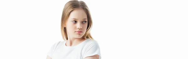 Menina Adolescente Ofendida Olhando Para Longe Isolado Branco Tiro Panorâmico — Fotografia de Stock