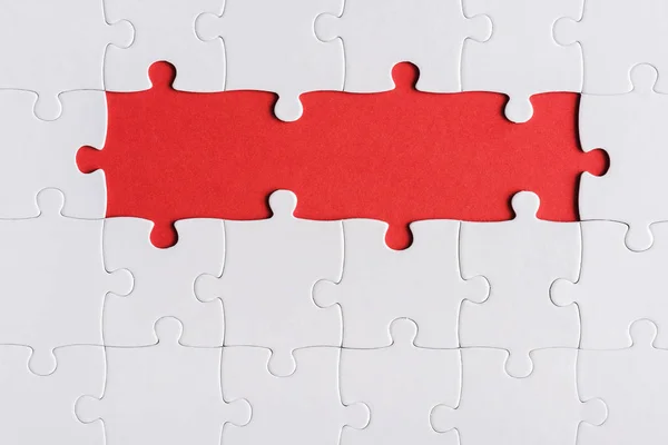 Top View Connected Jigsaw Puzzle Pieces Isolated Red — Stock Photo, Image