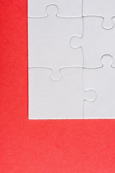 Top View White Connected Jigsaw Puzzle Pieces Isolated Red — Stock Photo, Image