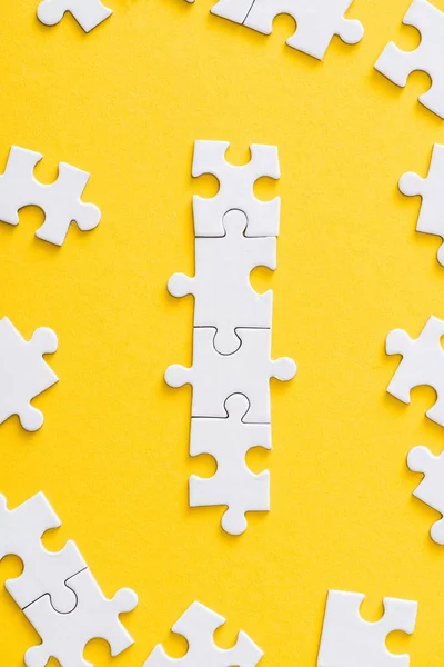 Top View Connected White Puzzle Pieces Isolated Yellow — Stock Photo, Image