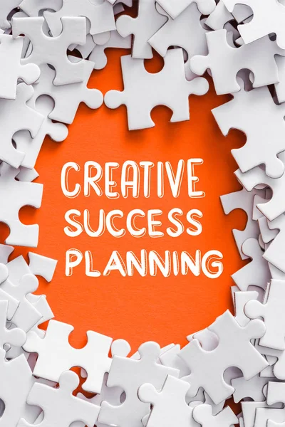 Top View Frame White Jigsaw Puzzle Pieces Creative Success Planning — Stock Photo, Image