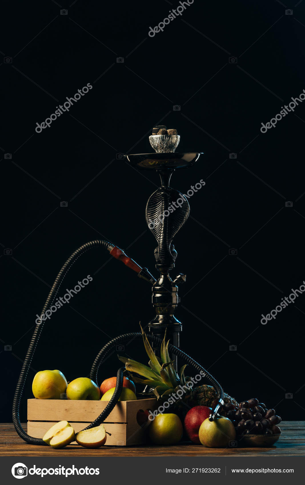 Fresh Tasty Fruits Hookah Wooden Surface Isolated Black — Stock Photo © AndrewLozovyi 271923262