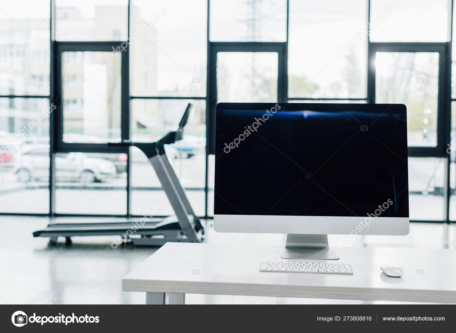 Selective Focus Computer Blank Screen Desk Treadmill Sports Center