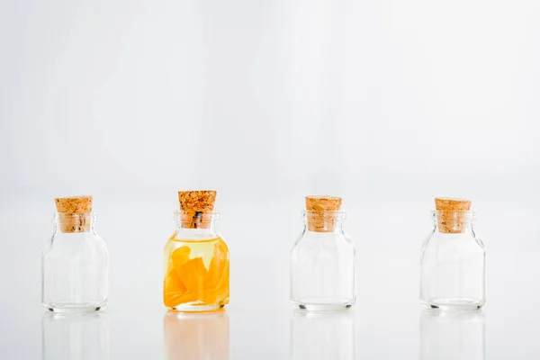 Glass Corked Jar Essential Oil Orange Slices Empty Jars White — Stock Photo, Image