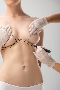 gri izole meme işaretleri yapma lateks eldiven plastik cerrah kırpılmış görünümü