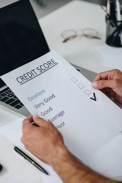 Cropped View Young Adult Man Holding Credit Score — Stock Photo, Image