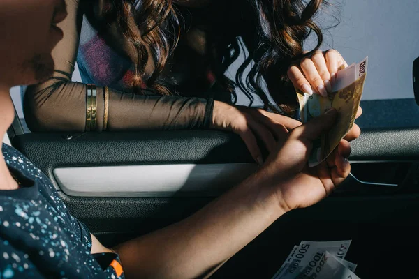 Cropped View Client Auto Giving Cash Prostitute — Stock Photo, Image