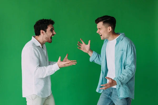 Dva Muži Košili Hádali Křičeli Sebe Izolovaně Zeleném — Stock fotografie