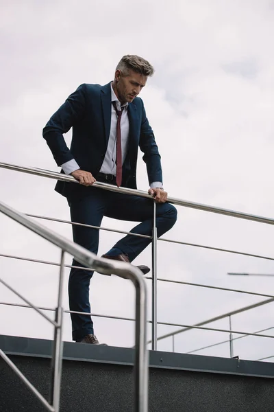 Selective Focus Upset Businessman Suit Standing — Stock Photo, Image