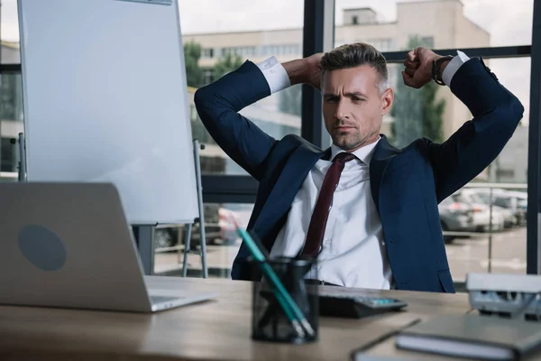 Selective Handsome Businessman Looking Laptop Office — Stock Photo, Image