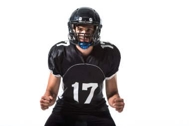 Amerikan futbol oyuncusu beyaz üzerinde izole işaret