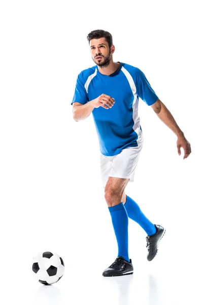 Soccer Player Training Ball Isolated White — Stock Photo, Image