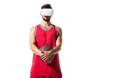 basketball player with ball in virtual reality headset Isolated On White 