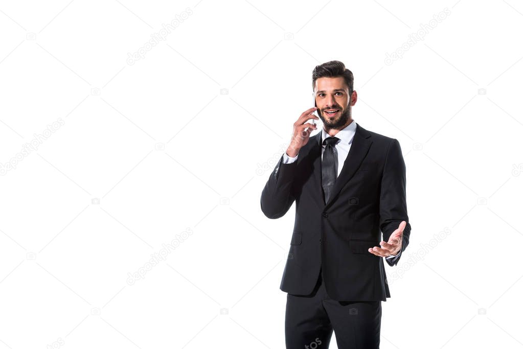 businessman talking on smartphone Isolated On White with copy space