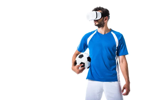 Pemain Sepak Bola Dalam Headset Realitas Maya Dengan Bola Terisolasi — Stok Foto