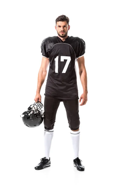 American Football Speler Met Bal Geïsoleerd Wit — Stockfoto